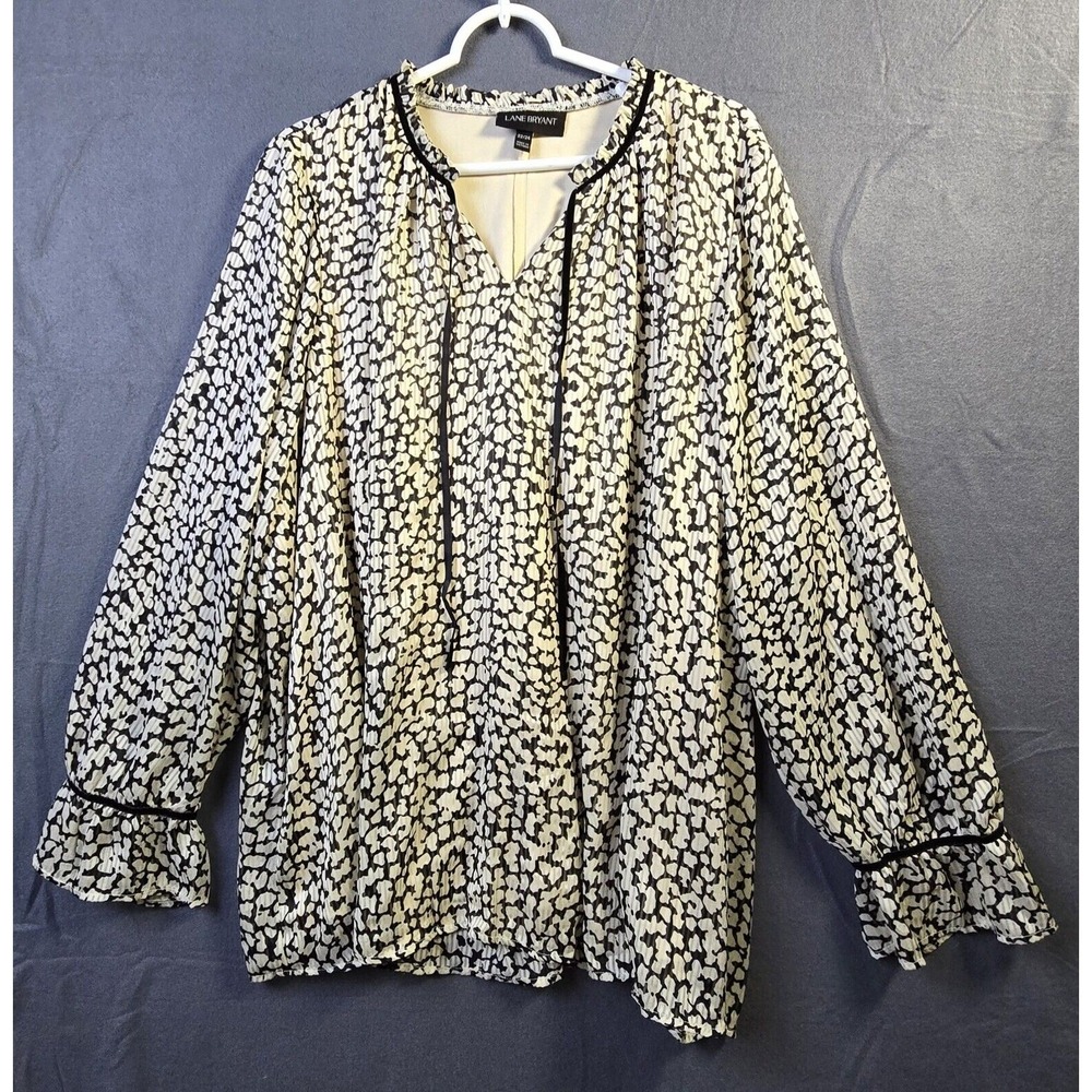 Lane Bryant Womens Pheasant‎ Top 22/24 Ivory Black Animal Print Chiffon Lined